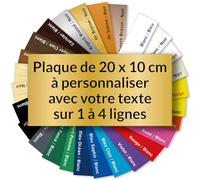 Plaque personnalisée en acrylique 20x10 cm - Gravure laser durable - 27 couleurs & 10 polices - Texte de 1 à 4 lignes - Résistante UV, pluie et détergents - Fixation adhésive M3 - Signalétique pro