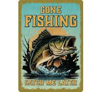 Plaque personnalisée - Gone Fishing - Plaque métallique décorative - thème pêche - 14,8 x 21 cm - Flamingo