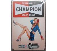 Plaque Pin Up Rousse Et Bougie Champion Spark Plug 30cm Tole Publicitaire Metal Pub