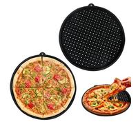 Plaque Pizza Four, Plaque de Cuisson PerforéE, Plat a Pizza Plaque Four Universelle, Assiette Pizza Barbecue, Rondes Plat a Tarte 33 cm, AntiadhéSif Silicone Patisserie Plateau, Noir