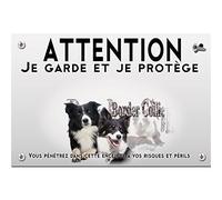 Plaque plastique Attention au chien border collie