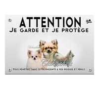 Plaque plastique Attention au chien chihuahua poil long