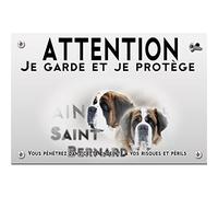 Plaque plastique Attention au chien St Bernard poils longs