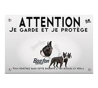 Plaque plastique Attention au chien terrier de boston
