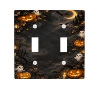 Plaque pour interrupteur double fantôme d'Halloween effrayant et Jack-o | Esthétique lumineuse la nuit, scène de forêt effrayante, illustrations de fantômes fantaisie, accents saisonniers de maison
