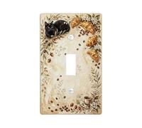 Plaque pour interrupteur simple de cuisine en forme de chat, croissants rustiques, grains de café, beige automne, taille standard, pour salon, chambre à coucher, décoration de bureau (simple)
