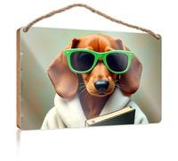Plaque pour porte d'entrée chic chien avec lunettes de soleil et peignoir en bois pour porche Décoration à suspendre (20 x 30 cm)