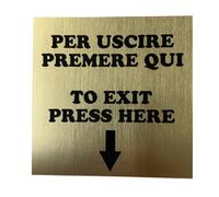 Plaque pour sortir Appuyez ici 10 x 10 cm stratifié plastique satiné or ou argent plaque élégante bureaux d'études professionnelles et où vous devez signaler le bouton de sortie (Or)