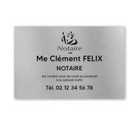 Plaque professionnelle personnalisée avec Symbole pour notaire, office notarial - Plaque PVC - Format 30 cm x 20 cm - Argent lettres noires - Adhésif 3M