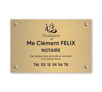 Plaque professionnelle personnalisée avec Symbole pour notaire, office notarial - Plaque PVC - Format 30 cm x 20 cm - Or lettres noires - Vissée