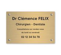 Plaque professionnelle personnalisée en PVC pour dentiste, chirurgien dentiste - 1 à 5 lignes de texte - Format 30 x 20 cm - Or lettres noires - Vissée