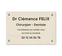 Plaque professionnelle personnalisée en PVC pour dentiste, chirurgien dentiste - 1 à 5 lignes de texte - Format 30 x 20 cm - Beige lettres noires - Vissée