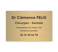 Plaque professionnelle personnalisée en PVC pour dentiste, chirurgien dentiste - 1 à 5 lignes de texte - Format 30 x 20 cm - Or lettres noires - Adhésif 3M