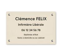 Plaque professionnelle personnalisée en PVC pour infirmière libérale - 1 à 5 lignes de texte - Format 30 x 20 cm -Beige lettres noires -Vissé