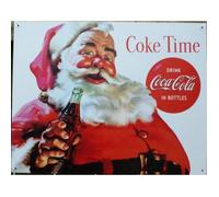 Plaque publicitaire - Coca-Cola - Père Noël - Métal - 41x32 cm - Décoration murale