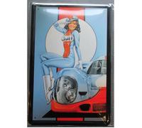 Plaque publicitaire - Gulf - Pin Up Brune - Métal - 30x20 cm - Vintage