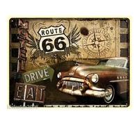 Plaque publicitaire - Harley Davidson - Route 66 Buick - 40x30cm - Métal peint - Vintage