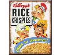 Plaque publicitaire - Kellogg's - Rice Krispies - 3 personnages - 41 x 32 cm - Vintage