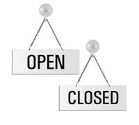 Plaque recto-verso Open/Closed 175 x 65 mm Plaque réversible en aluminium laqué blanc avec chaine et 1 Crochet à ventouse 31201-WS