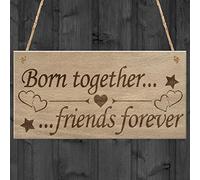 Plaque Red Ocean avec inscription en anglais "Born Together, friends forever" - Cadeau idéal pour des jumeaux