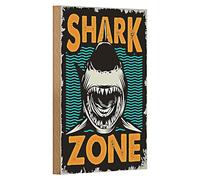 Plaque requin de style rétro | Panneau d'avertissement « Shark Zone » au look vintage pour la décoration et les collectionneurs | 12 cm x 18 cm