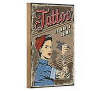 Plaque rétro en bois « Tattoo is not a Crime » | Décoration vintage pour les amateurs de tatouage | 12 cm x 18 cm