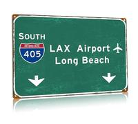 Plaque rétro en étain Los Angeles Lax Airport I-105 S longue plage direction signalisation autoroute autoroute décoration murale club bureau maison plaque en métal 30,5 x 40,6 cm