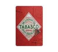 Plaque rétro en étain Tabasco Spicy Chocolate Kitchen Cottage Hot Sauce Chocolate - Décoration murale d'extérieur - Plaque murale vintage en métal - 20,3 x 30,5 cm