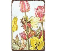 Plaque rétro en étain The Tulipe Fairy Flower Fairies Garden Ative Farmhouse Home Vintage Funny Poster Décoration murale Cadeau 20,3 x 30,5 cm