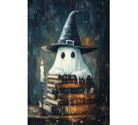 Plaque rétro en métal - 20,3 x 30,5 cm - Décoration murale d'Halloween - Poster fantôme - Chapeau de sorcière - Livres et amateurs - Décoration murale moderne pour salon, ferme, décoration murale