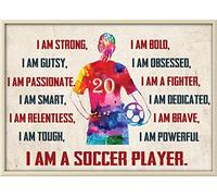 Plaque rétro en métal - 20,3 x 30,5 cm - Inscription « I Am A Soccer Player » - Cadeau de motivation - Décoration d'intérieur rustique - Décoration d'intérieur amusante - Panneau en aluminium pour