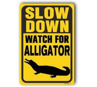 Plaque rétro en métal - 20,3 x 30,5 cm - Panneau « Please Slow Down » - Panneau d'avertissement en aluminium pour alligator