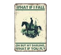 Plaque rétro en métal avec cheval et oiseau « What If I Fall Oh But My Darling What If You Fly » - Décoration murale pour maison, cafés, pubs, clubs - 30,5 x 20,3 cm