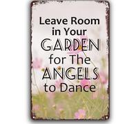 Plaque rétro en métal avec citation « Leave Room In Your Garden For The Angels To Dance » - Décoration murale pour maison, porte, jardin, bars, cafés, bureaux, magasins, pubs, clubs - 20,3 x 30,5 cm
