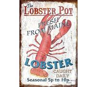 Plaque rétro en métal avec homard The Lobster Pot Fresh from Maine, maison, garage, cuisine, bar, club, hôtel, décoration murale S 30,5 x 20,3 cm, panneau vintage