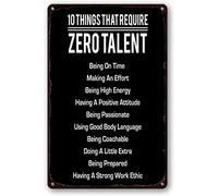 Plaque rétro en métal avec inscription « 10 Things That Require Zero Talent » - Décoration de bar ou de magasin - Cadeau vintage - 20,3 x 30,5 cm