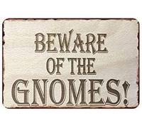 Plaque rétro en métal avec inscription « Beware of The Gnomes » - Décoration murale pour bar, club de musique, salle de bain, 14 x 20 cm