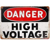 Plaque rétro en métal avec inscription « Danger High Voltage » - Décoration murale 30,5 x 20,3 cm