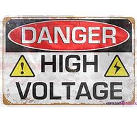 Plaque rétro en métal avec inscription « Danger High Voltage » - Décoration murale pour bar, pub, garage, garage, supermarché, magasinage, bar, restaurant, restaurant, restaurant, restaurant,