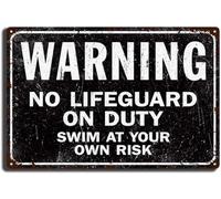 Plaque rétro en métal avec inscription « No Lifeguard On Duty, Swim At Your Own Risk » pour piscine, plage, parc aquatique, décoration amusante et rustique, plaque de table pour homme, cave, salle à