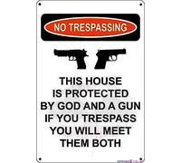 Plaque rétro en métal avec inscription « No Trespassing This House is Protected God A Gun Trespass You Will Meet Them Both », affiche de cinéma, grotte, bar, club, décoration murale pour la maison