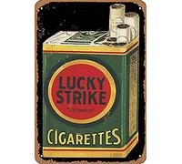 Plaque rétro en métal avec logo « Lucky Strike Cigarettes » - Panneau publicitaire accrocheur pour la maison, la cave, le garage, le bar - Décoration murale vintage en métal - 20,3 x 30,5 cm