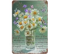 Plaque rétro en métal avec motif marguerite Waht a Wonderful World - Décoration murale rustique pour rue, maison, club, cuisine, restaurant - 30,5 x 40,6 cm