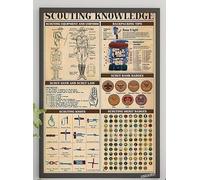 Plaque rétro en métal avec nœuds de scoutisme, impression artistique, insignes de mérite, panneau de connaissances pour maison, grotte, garage, bar, décoration murale, panneau en métal vintage, 20,3 x
