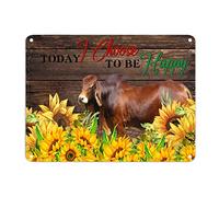Plaque rétro en métal avec vache et tournesol « Today I Choose to Be Happy » - 30,5 x 40,6 cm - Résistante à la décoloration - Décoration pour garage, cave, magasin, bar, pub
