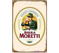 Plaque rétro en métal Birra Moretti - Plaque en étain italienne - Décoration murale - 20,3 x 30,5 cm