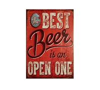 Plaque rétro en métal - Décoration murale vintage - Inscription « The Best Beer is an Open One » - Pour pub, restaurants, cafés, clubs - 20,3 x 30,5 cm