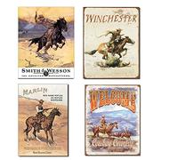 Plaque rétro en métal humoristique avec inscription « Bundle Smith & Wesson Hostiles Winchester Marlin/Cowboy on Horse and Welcome Cowboy Country » pour maison, grotte, bar, décoration murale 20,3 x
