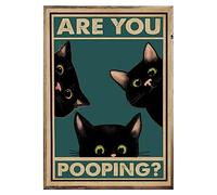 Plaque rétro en métal, motif chat noir, affiche amusante - Are You Pooping Home Bar Shop Décorations Café Vintage Sign Cadeau 20 x 30 cm