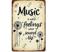 Plaque rétro en métal, motif pissenlit art musique is what Feeling Sounds Like Home Bar Shop Décorations Café Vintage Sign Cadeau 20,3 x 30,5 cm